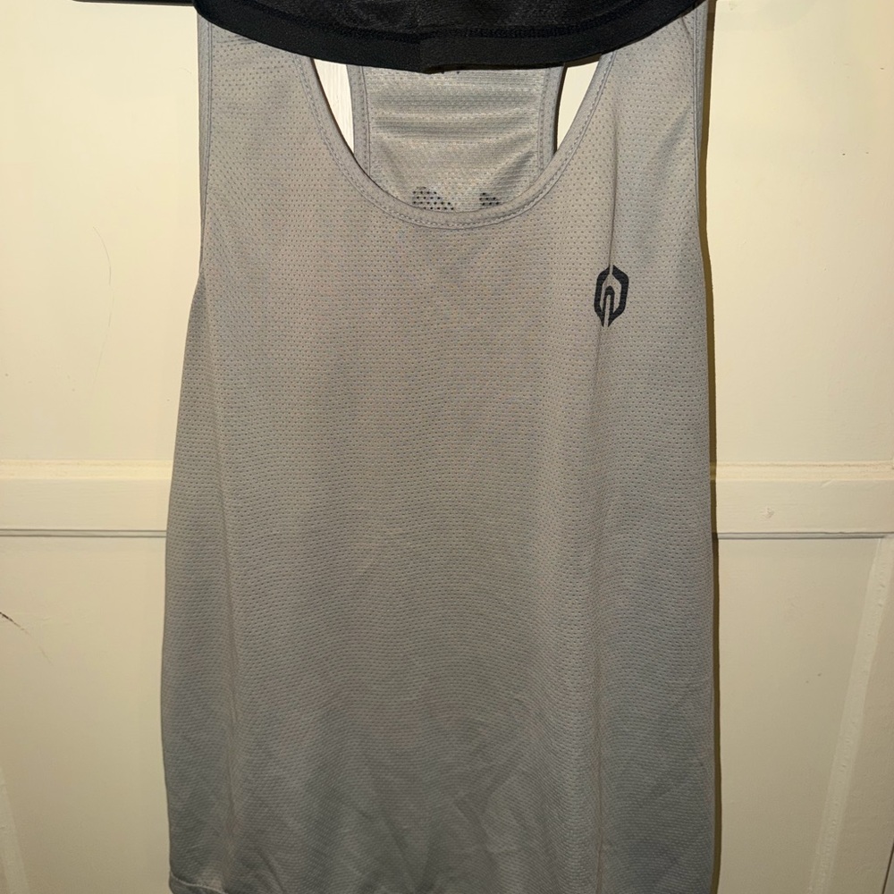 Four Men's Light Gray Mesh Athletic Tank Top with Subtle Emblem